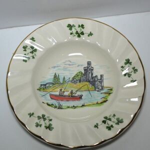 Carrigaline Pottery Made In Ireland Ashtray Boat Fishing Scene White